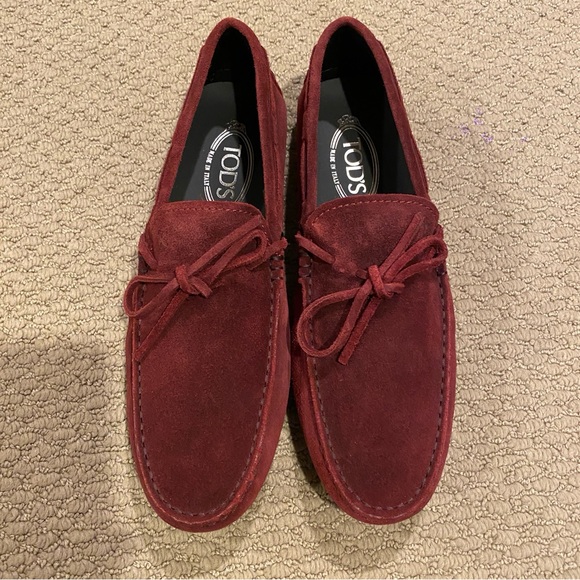 Brand New Tod's Men’s Suede Driving Shoes Burgundy Color Size US8.5/UK7.5 - Picture 1 of 8